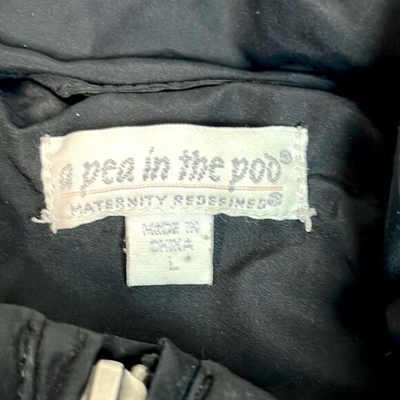 A Pea in the Pod Maternity Black Down Coat Jacket Hood with Faux Fur Trim sz L - Picture 9 of 10